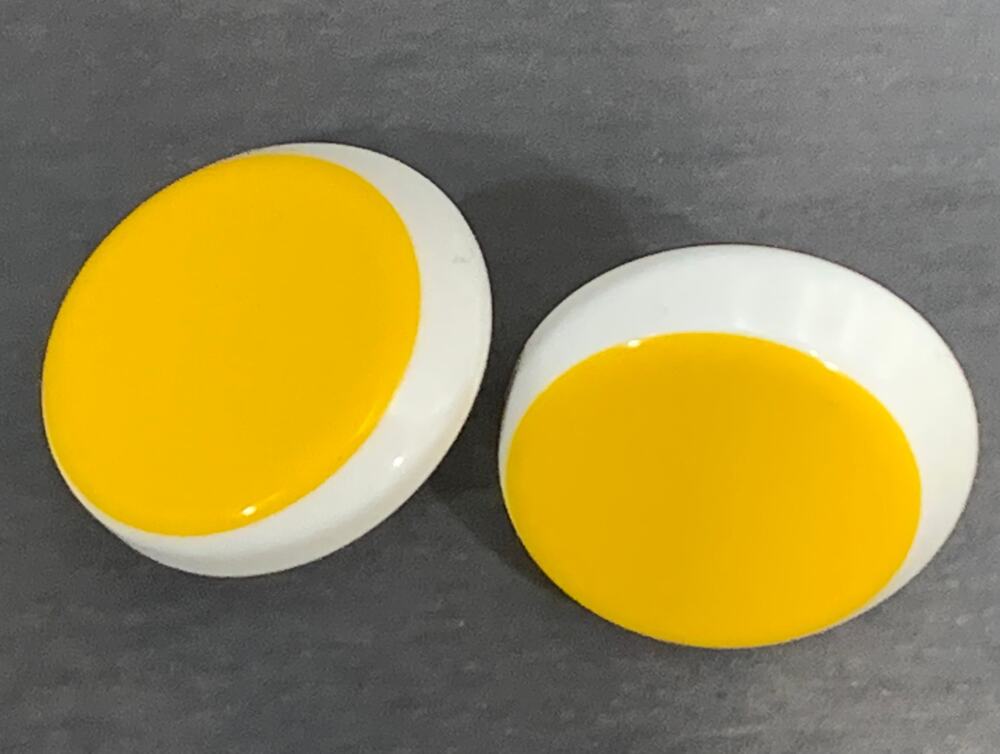 Vintage 60s Mod Yellow and White Egg Yolk Acrylic Earrings